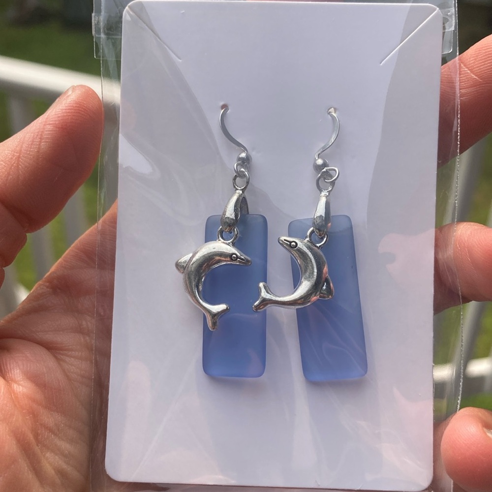 Handmade “Dolphin and Sea glass” earrings.